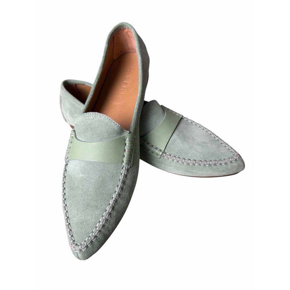 M.Gemi Suede Penny Loafers Womens 40.5 EU US 9.5 Mint Green Leather Flats